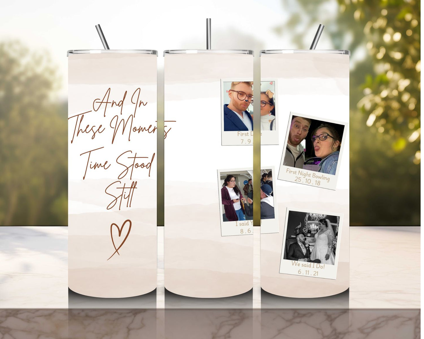 Custom Time Stood Still 20oz Hot/Cold Tumbler for Couples, Friends and Family - Choose Your Own Design