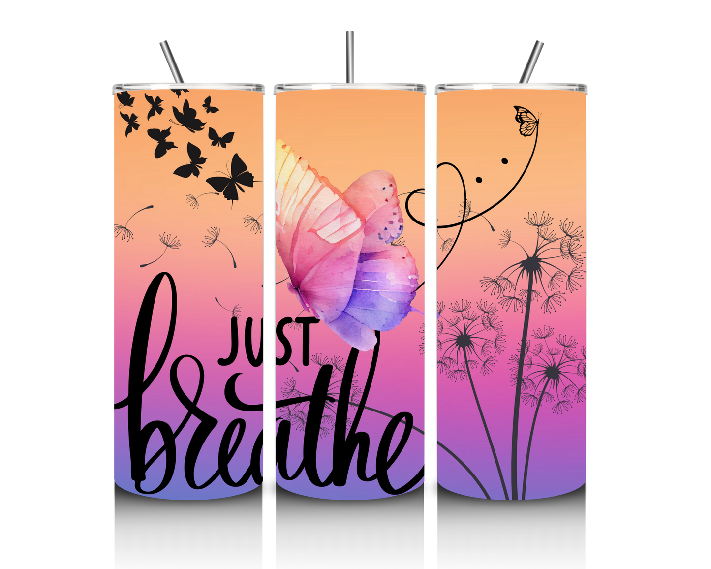 Just Breathe Butterfly Self Love Tumbler